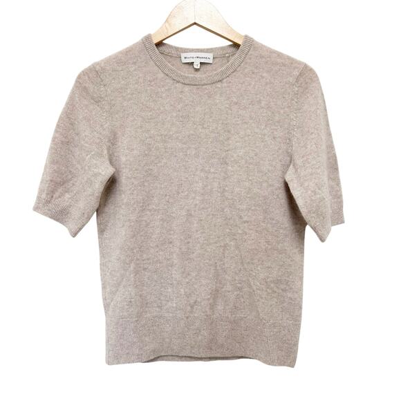 White + Warren Tan 100% Cashmere 1/2 Sleeve Sweater Sz S - Picture 1 of 5